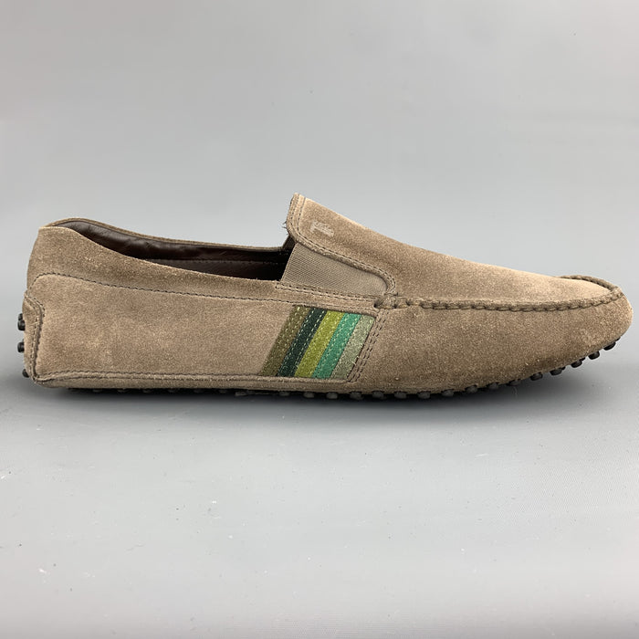 TOD'S Size 9.5 Taupe Suede Driver Loafers