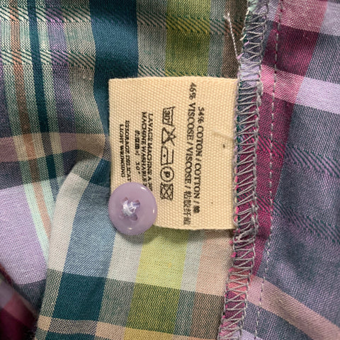 LE MONT ST.MICHEL Size 2 Purple Green Cotton Viscose Madras Casual Top