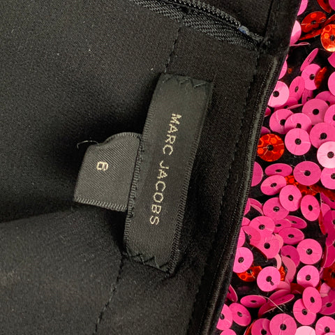 MARC JACOBS Size 6 Black & Pink Polyester Blend Sequined Sleeveless Dress Top