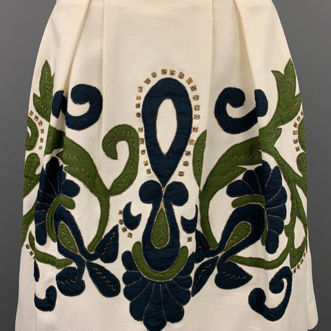 LELA ROSE Taille 8 Jupe plissée en mélange de coton brodé crème