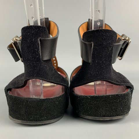 ISABEL MARANT Size 8 Black & Silver Leather Suede T-strap Flats