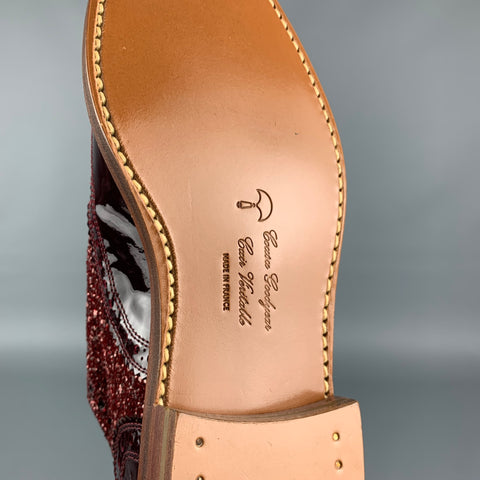 ROBERT CLERGERIE Size 8 Burgundy Metallic Leather Perforated Wingtip Shoes