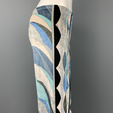 EMILIO PUCCI Size 6 Blue & Gray Print Velour Pants