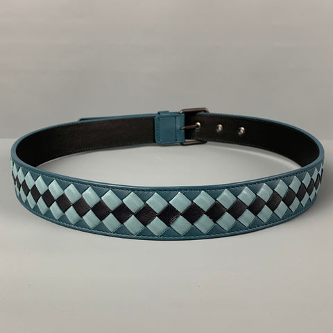 BOTTEGA VENETA Size 34 Blue Black Woven Leather Belt