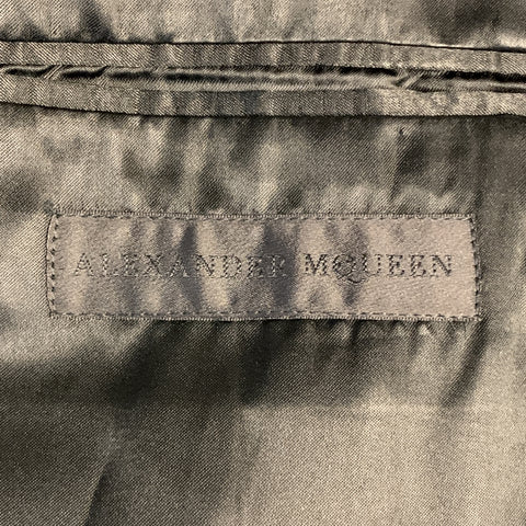 ALEXANDER MCQUEEN Size 44 Charcoal & Gold Striped Shiny Peak Lapel Sport Coat
