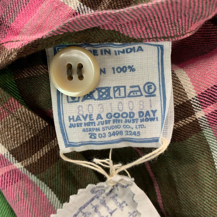 R13 Size L Pink Olive & Brown Plaid Linen Notch Lapel Jacket