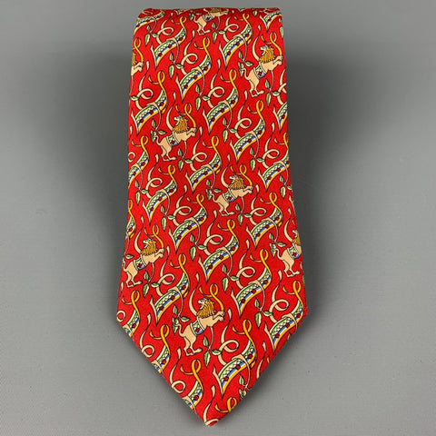 SALVATORE FERRAGAMO Red Orange Silk Tie