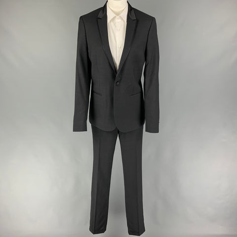 THE KOOPLES Talla 38 Traje de esmoquin con solapa de pico de lana a cuadros negro
