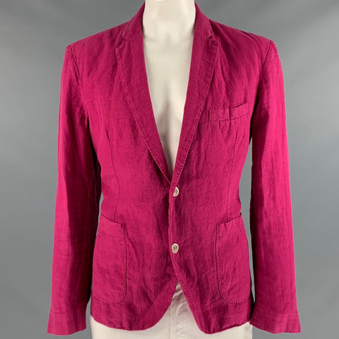120% LINO Chest Size 44 Raspberry Linen Notch Lapel Sport Coat