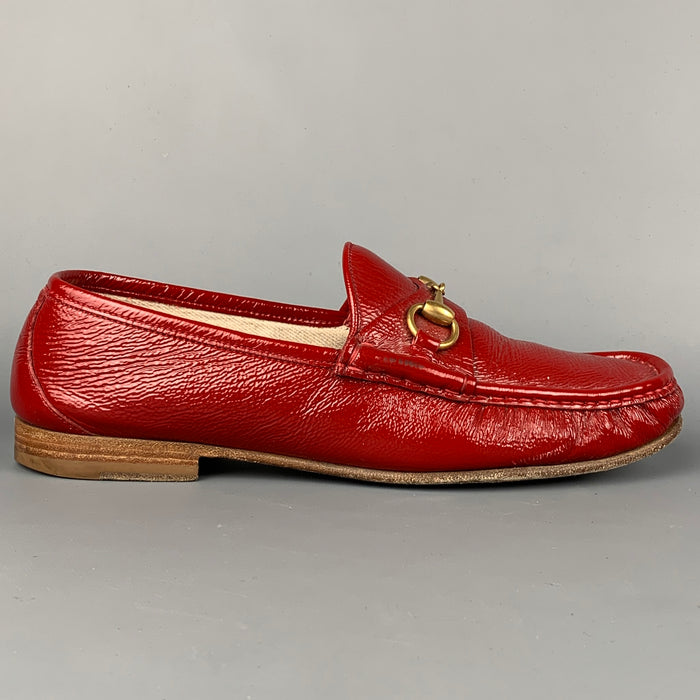 GUCCI Size 9 Red Patent Leather Slip On Horsebit Loafers