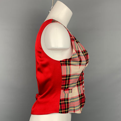 MOSCHINO Cheap &amp; Chic Talla 6 Chaleco de mezcla de acetato a cuadros rojo y crema