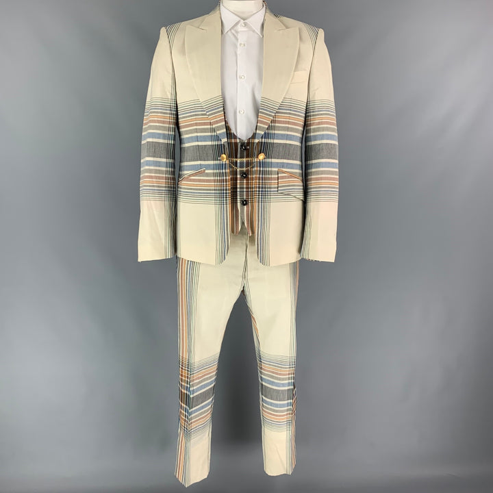VIVIENNE WESTWOOD MAN Size 44 Multi-Color Plaid Wool / Linen Simulated Vest Suit