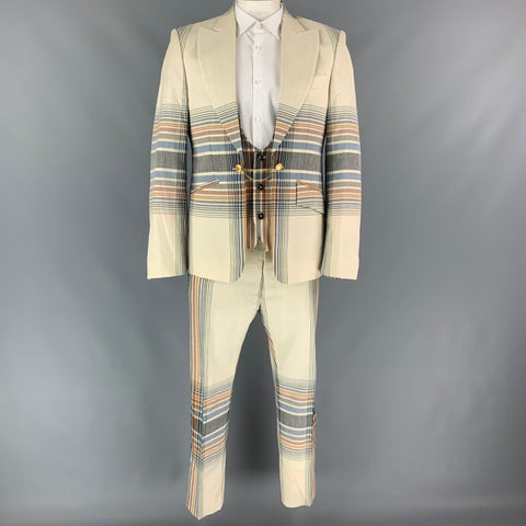 VIVIENNE WESTWOOD MAN Size 44 Multi-Color Plaid Wool / Linen Simulated Vest Suit