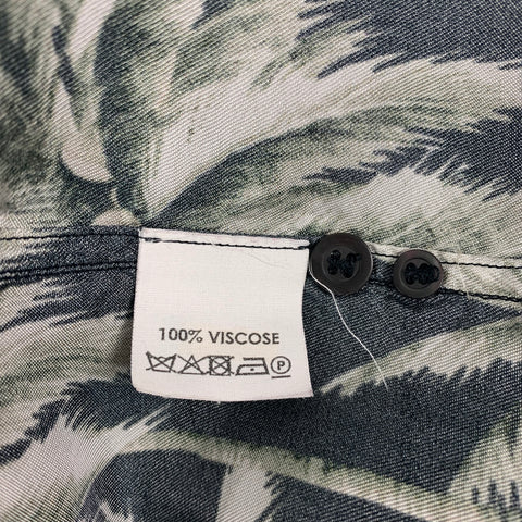 DRIES VAN NOTEN SS 16 Size XL Black Olive Print Viscose Camp Short Sleeve Shirt