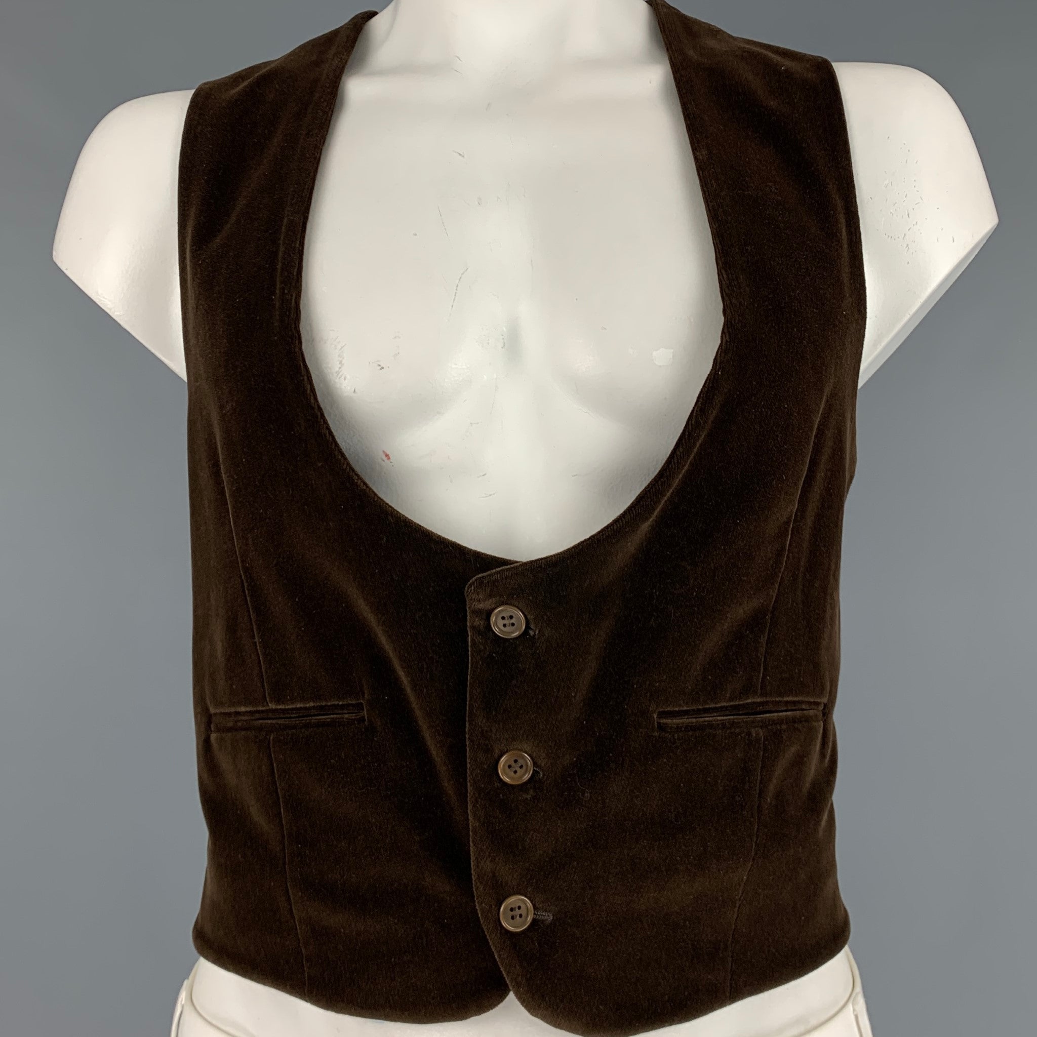 GIORGIO ARMANI Size 44 Brown Velvet Cotton Buttoned Vest