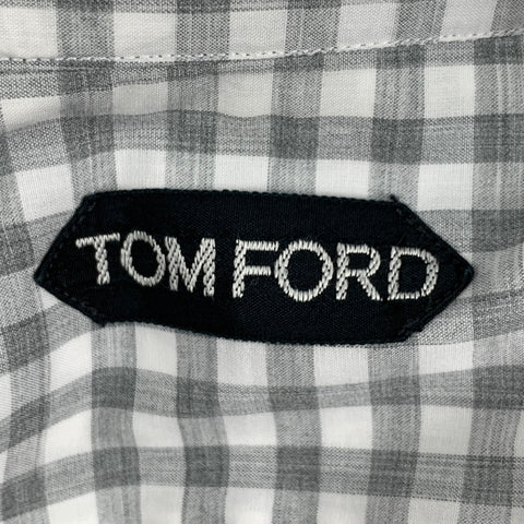 TOM FORD Size L Light Gray White Gingham Cotton Long Sleeve Shirt