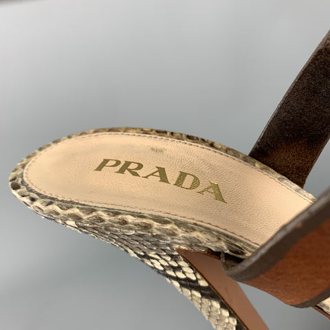 PRADA Talla 9.5 Sandalias peep con tiras y plataforma de piel de pitón