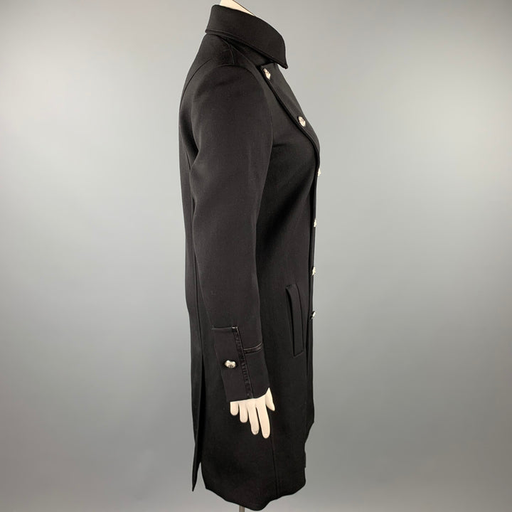 VERSUS by GIANNI VERSACE Size 10 Black Wool Solid Leather Trim Coat