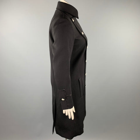 VERSUS par GIANNI VERSACE Taille 10 Manteau en laine noire avec garniture en cuir massif