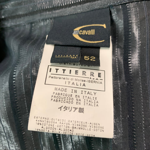 JUST CAVALLI Size L Black Stripe Viscose Blend Button Up Long Sleeve Shirt