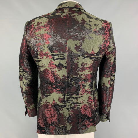 DSQUARED2 Size 42 Olive Burgundy Black Jacquard Acetate Blend Sport Coat