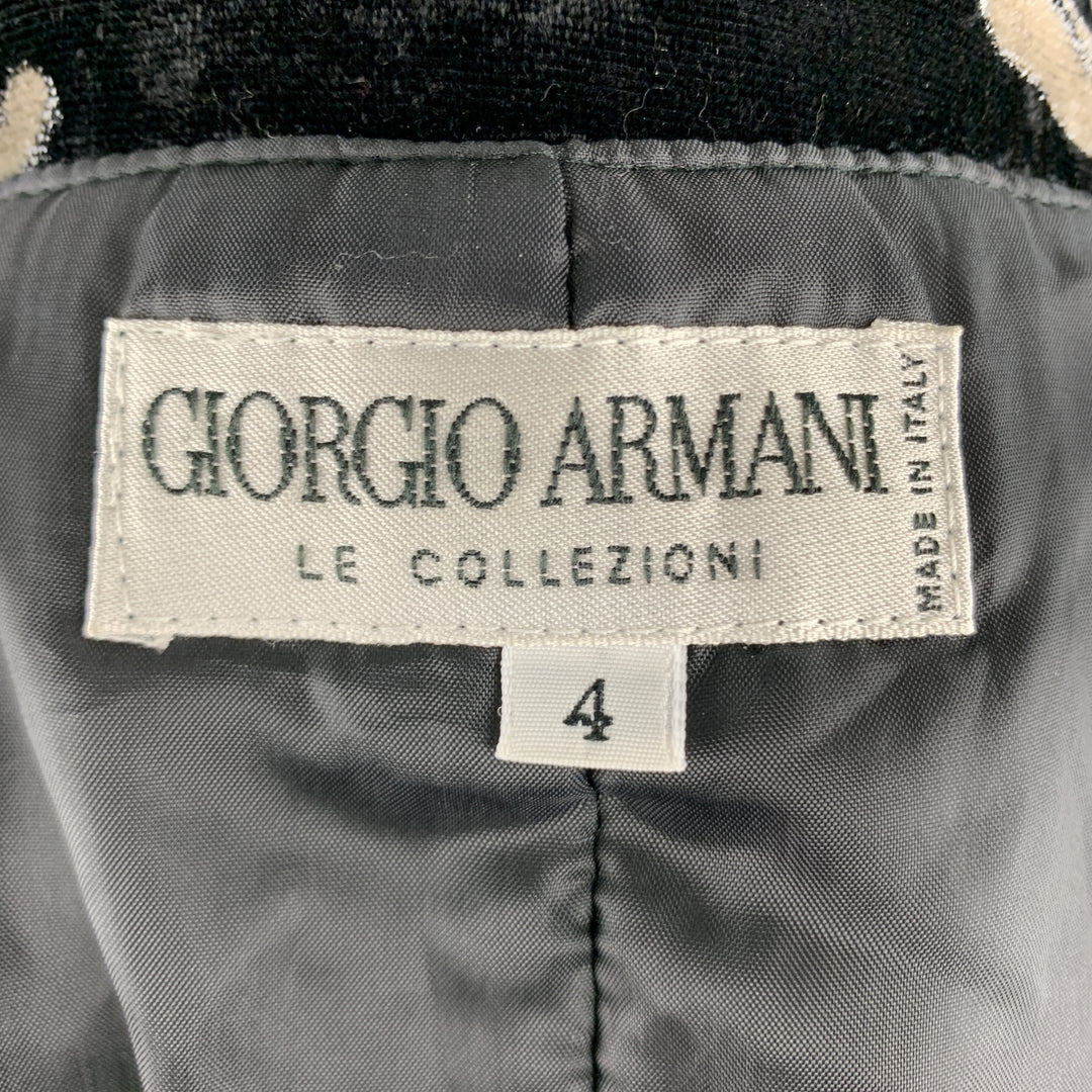 GIORGIO ARMANI Size 4 Black & Grey Floral Velvet Blazer