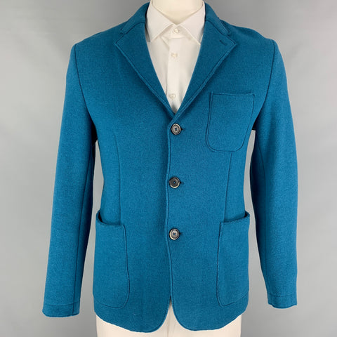 BARENA Taille 42 Manteau de sport en laine texturée / polyamide à revers cranté bleu sarcelle