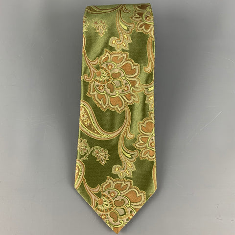 CANALI Green Taupe Paisley Silk Tie