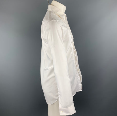 BURBERRY Size S White Pleated Cotton French Cuff Long Sleeve Shirt