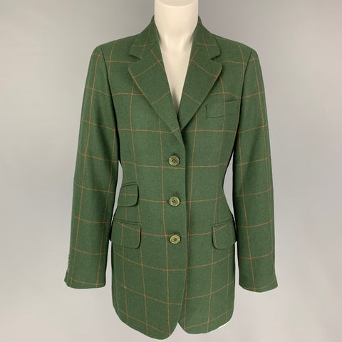 BARATO y CHIC de MOSCHINO Talla 10 Chaqueta de ventana de lana virgen verde naranja Blazer