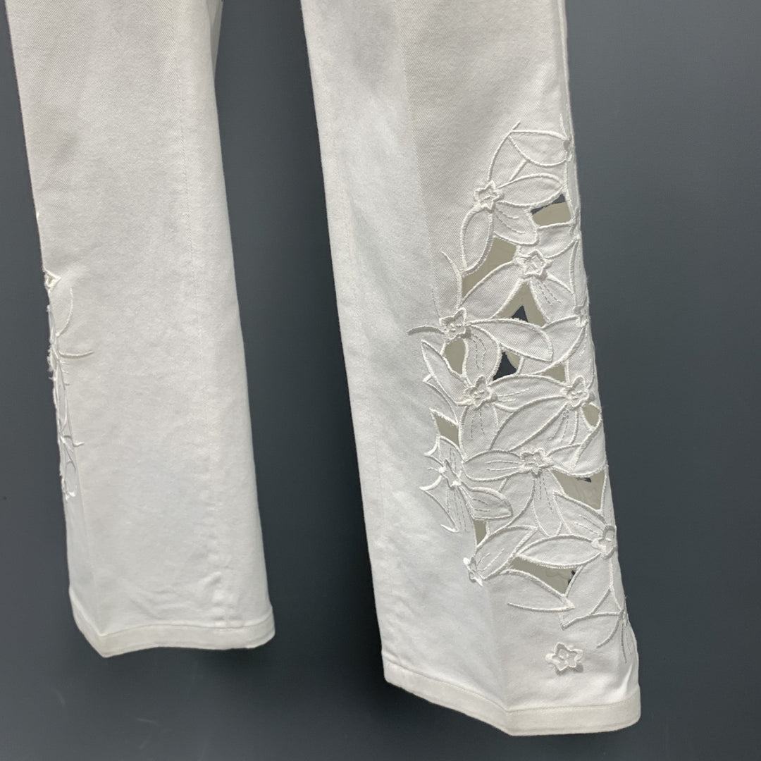 BLUMARINE Size 4 White Denim Embroidered Cut Out Jeans