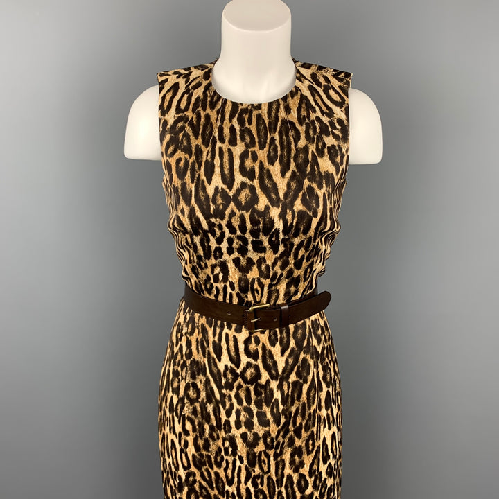 MICHAEL KORS Size 6 Brown Leopard Print Rayon Shift Dress