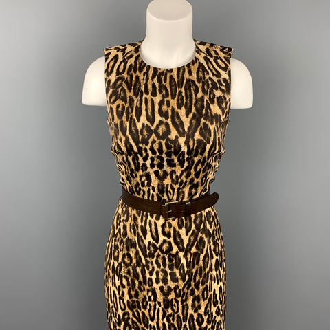 MICHAEL KORS Vestido recto de rayón con estampado de leopardo marrón talla 6