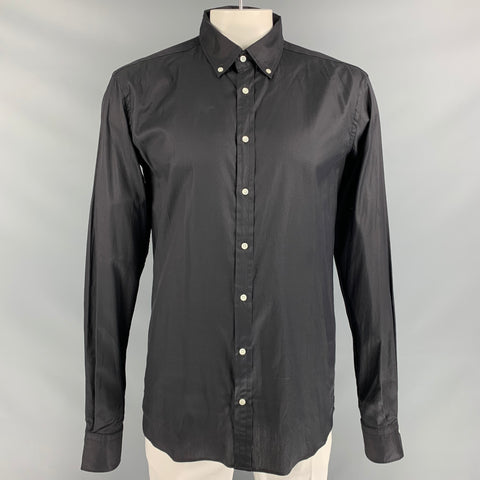 OVADIA & SONS Size XL Black Solid Cotton Button Down Long Sleeve Shirt