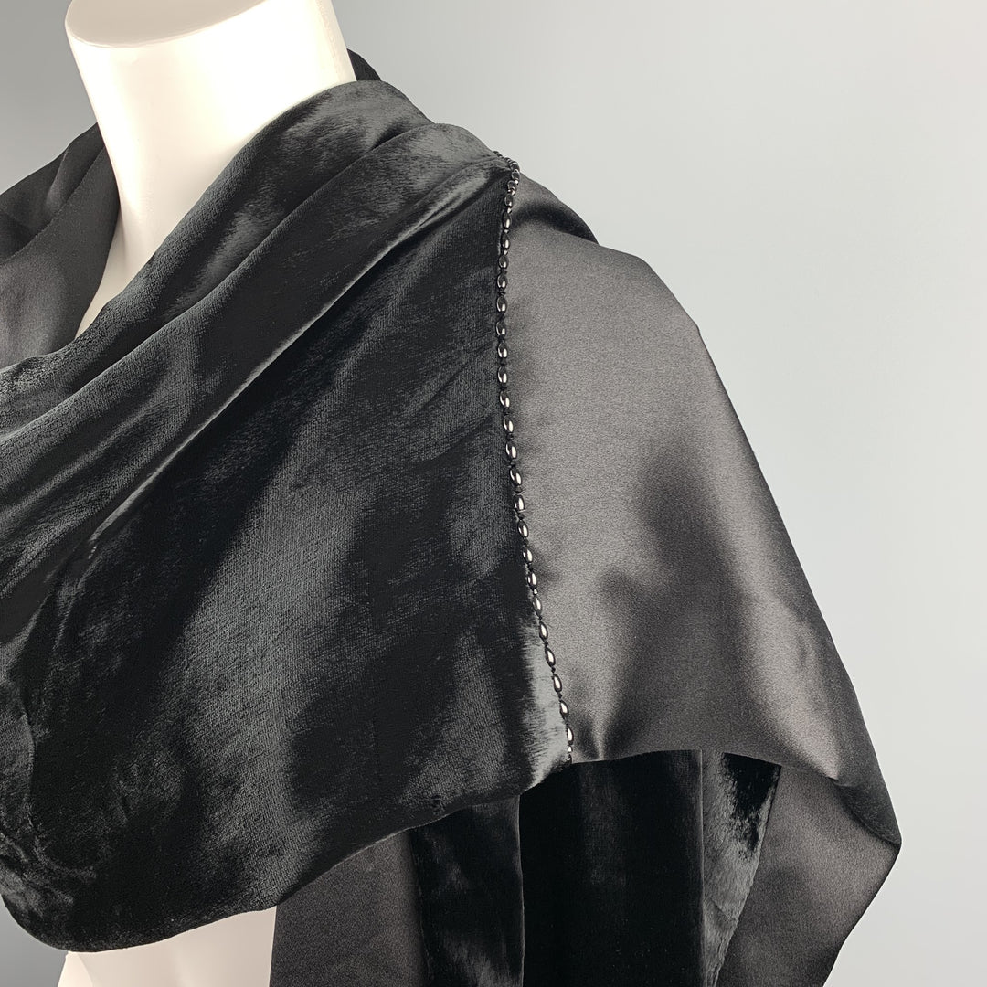 VINTAGE Black Mixed Materials Velvet Silk Beaded Shawl
