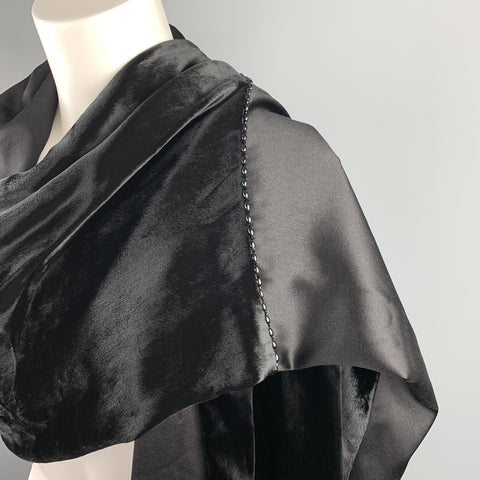 VINTAGE Black Mixed Materials Velvet Silk Beaded Shawl