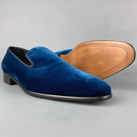 RON WHITE Size 10.5 Blue Velvet Slip On Loafers