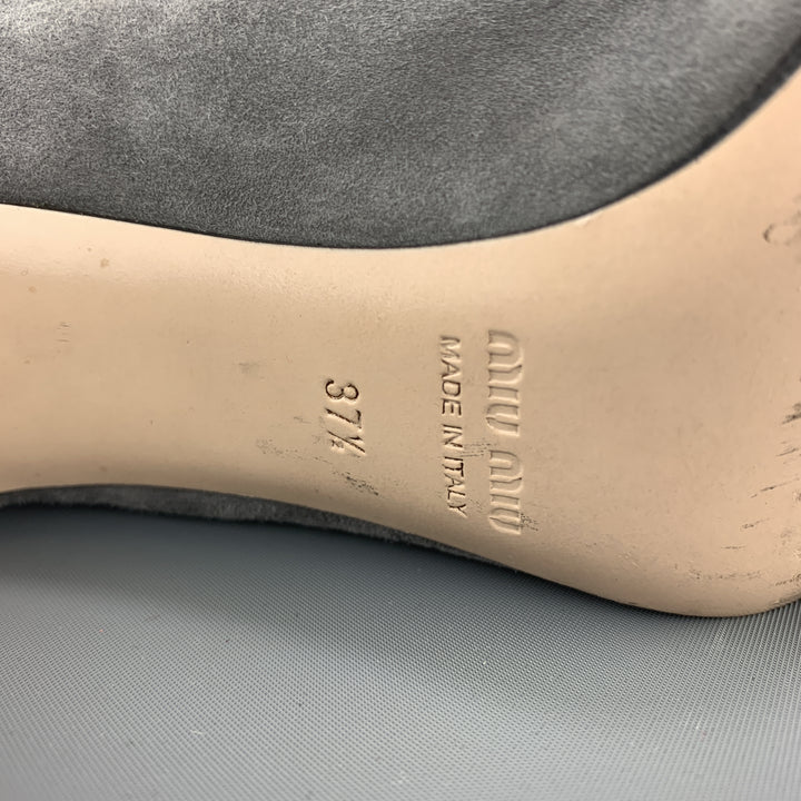 MIU MIU Size 7.5 Grey Suede Sling Back Mule Booties