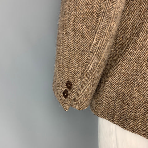 ARMAND BASI Size 44 Brown & Beige Herringbone Polyester Blend Sport Coat