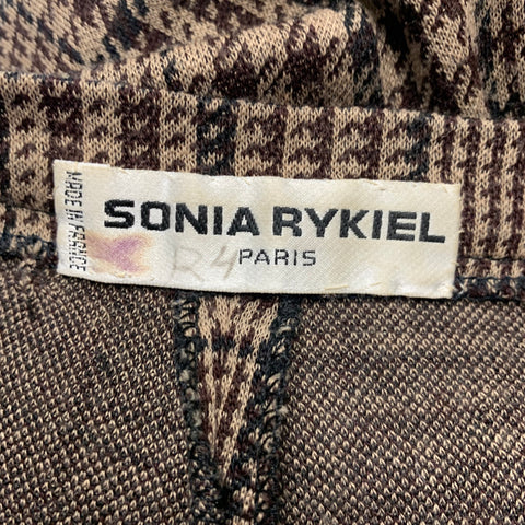 SONIA RYKIEL Size 4 Brown Beige Houndstooth Wide Leg Dress Pants