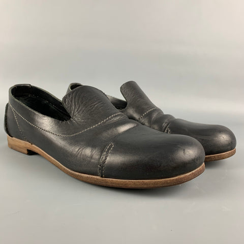 FAUSTO SANTINI Size 10 Black Contrast Stitch Leather Pull On Loafers