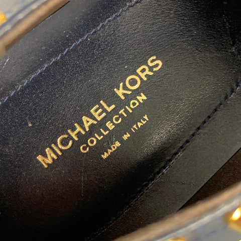 MICHAEL KORS Talla 11 Zapatos de plataforma con tachuelas de cuero blanco azul marino