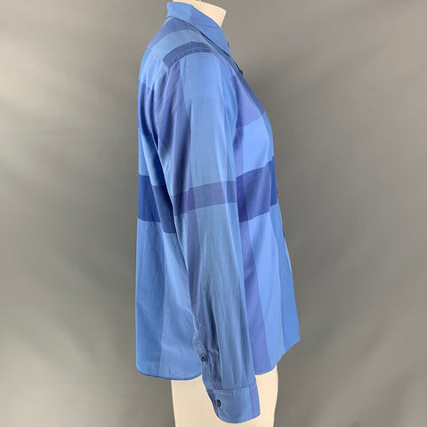 BURBERRY BRIT Size L Blue Plaid Cotton Button Down Long Sleeve Shirt