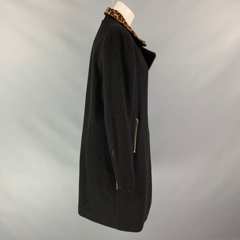 MASON Size 8 Black Tan Leopard Print Pont Hair Wool Blend Coat