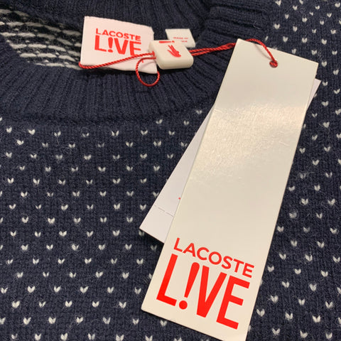 LACOSTE Size M Navy Cream Crew-Neck Sweater