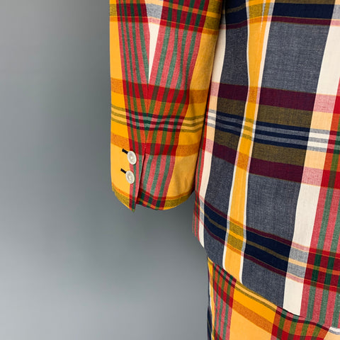 BLACK FLEECE Size 42 Yellow Multi-Color Plaid Cotton Notch Lapel Suit