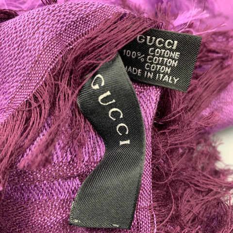 GUCCI Purple Monogram Cotton Fringe Scarf