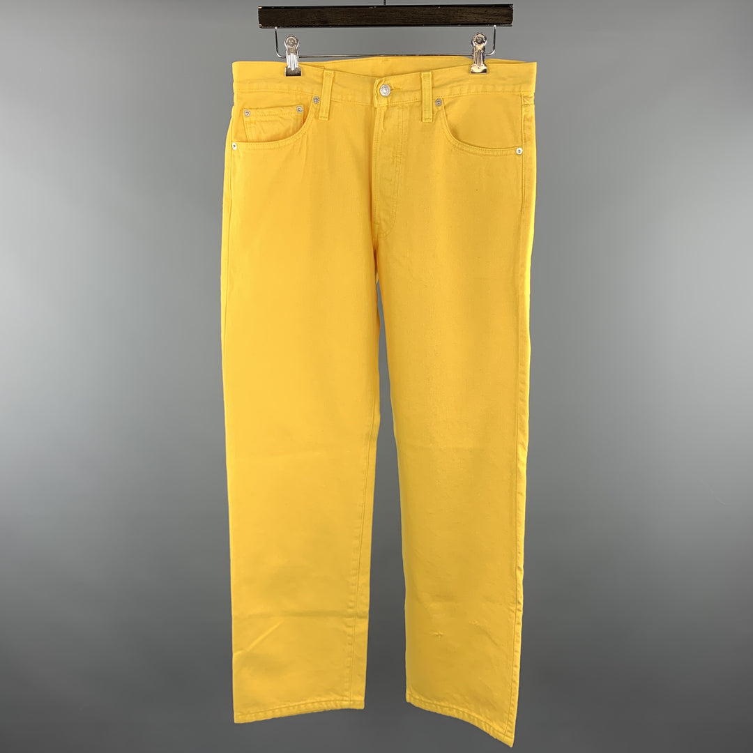 LEVI'S Talla 34 Pantalones casuales con bragueta de botones de algodón sólido amarillo