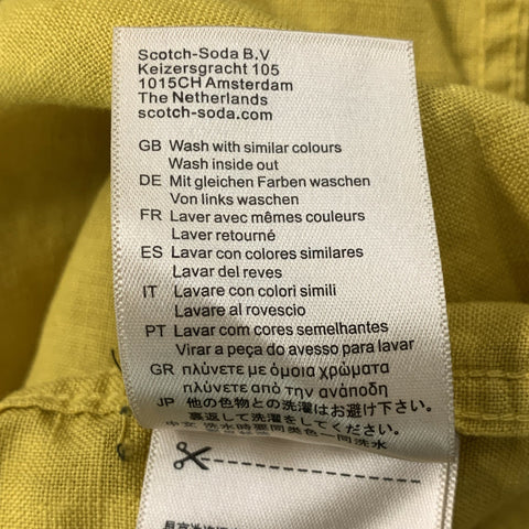 SCOTCH AND SODA Size XL Mustard Solid Linen Button Up Short Sleeve Shirt