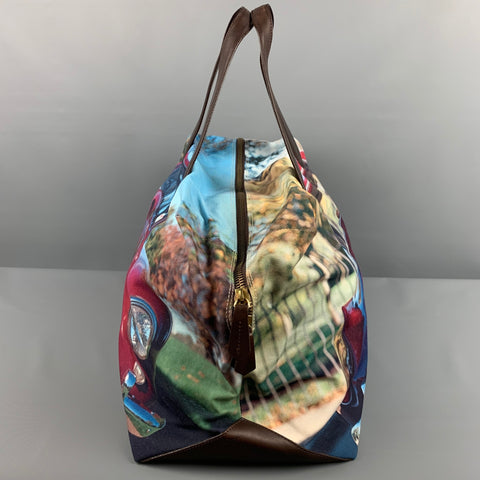 PAUL SMITH Multi-Color Print Leather Trim Canvas Bag